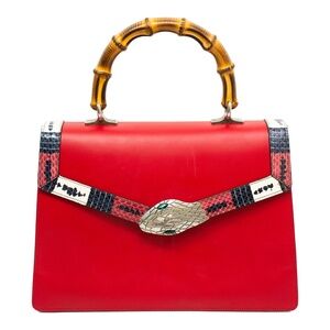 Gucci 453750 Shoulder Handbag 2-Way Lilith Bamboo Coral Snake - Red Leather